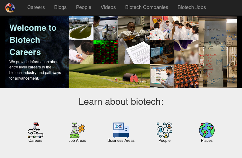 Biotech Careers home page screenshot