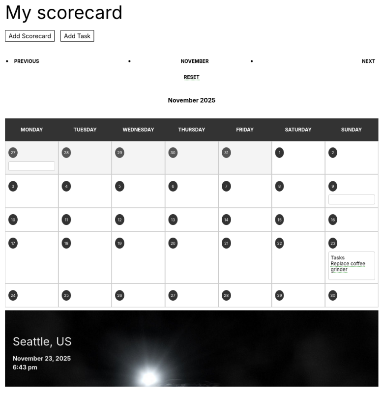 Scorecard calendar view
