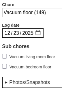 Add chore log with filtered sub chores