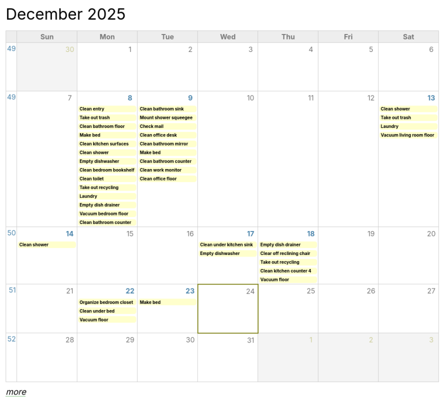 Chore log calendar