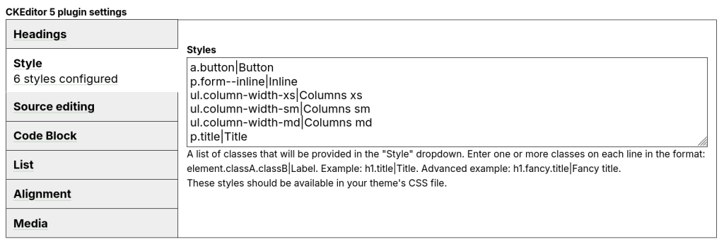 CKEditor styles configuration