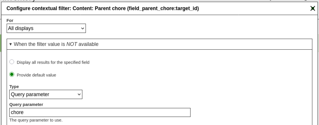 Sub chores entity reference view.