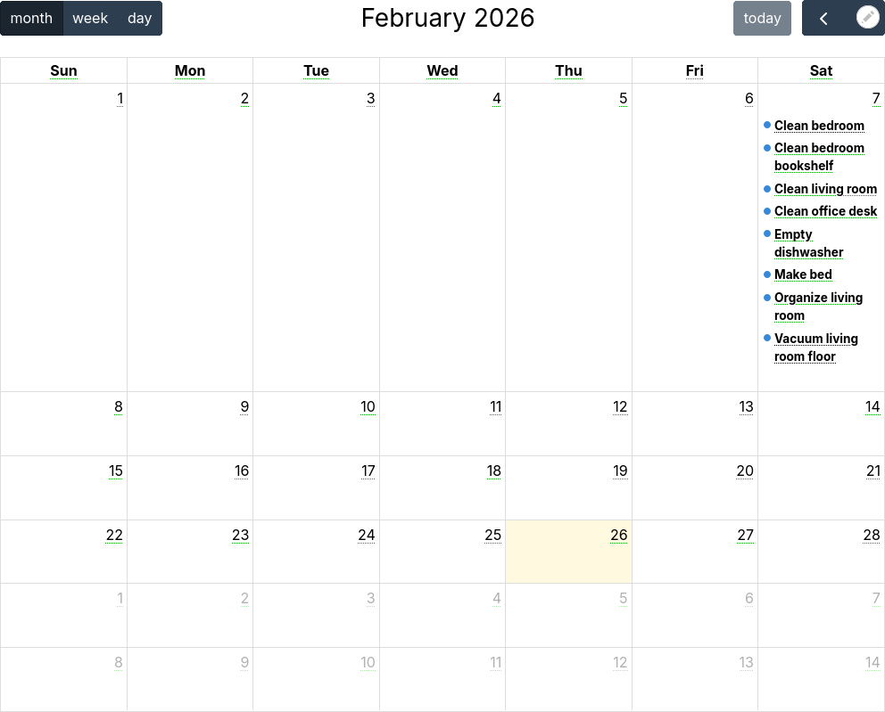 Fullcalendar chore log