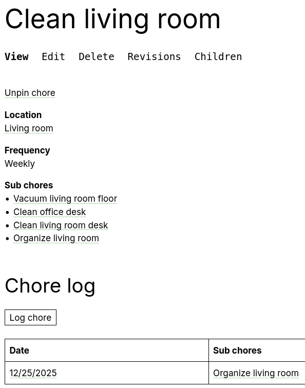 Inventory sub chore display
