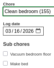 Chore log form w/ sub chores
