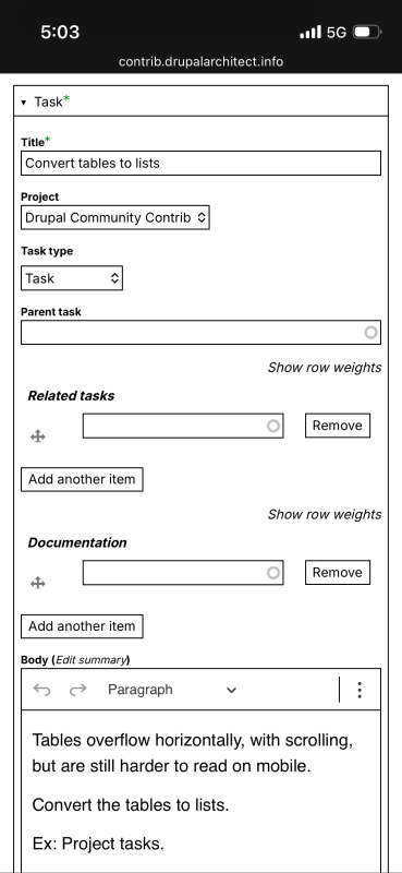 Drupal mobile content entry