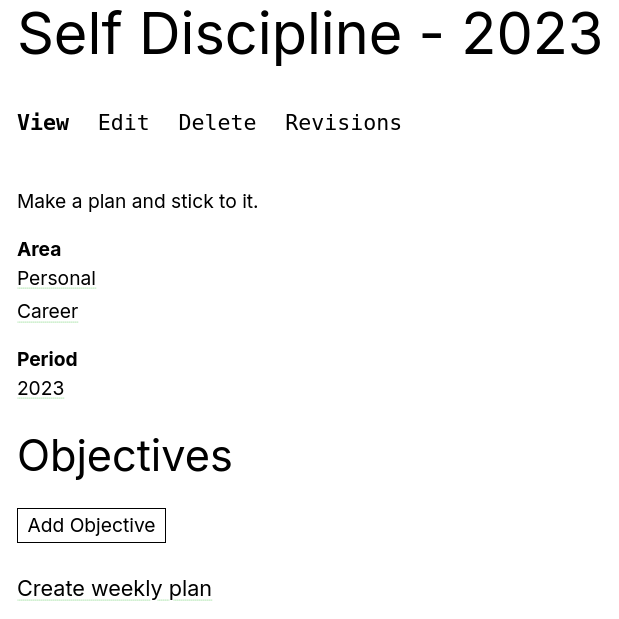 Goal page with objectives list