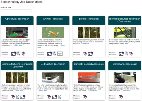 Biotech Careers - Careers view w/ cards