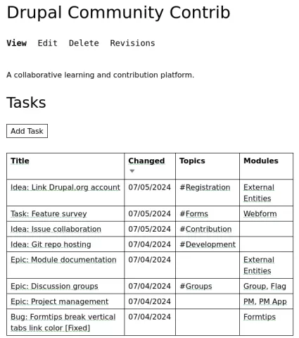 Drupal view with entity add button