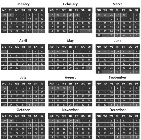 Calendar view year display