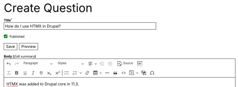 Published checkbox and save/preview buttons appear above body