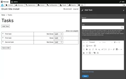 Tasks Configuration Kit initial setup