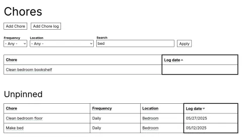 Chores search for bed