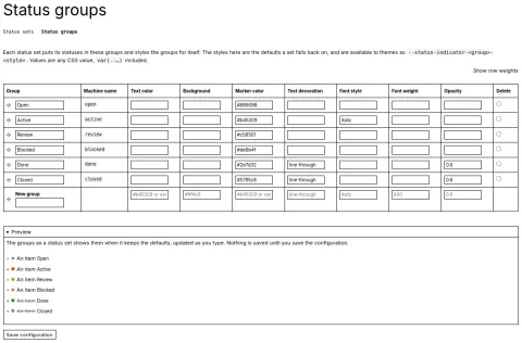 Status indicator status group settings