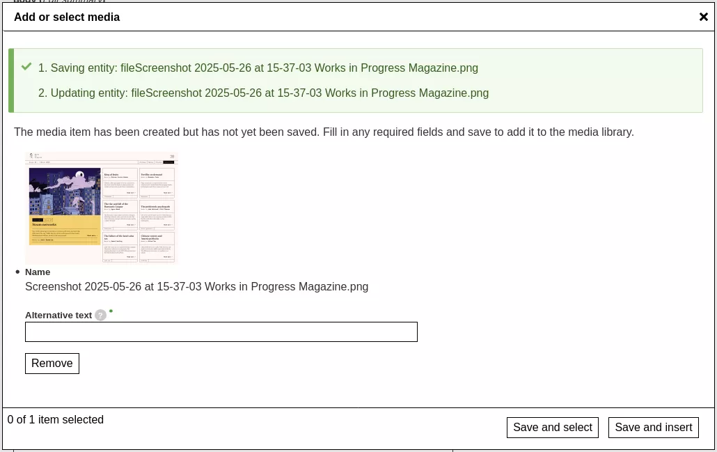 Media Library save and update messages