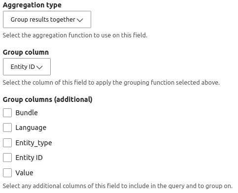 Views aggregated field settings