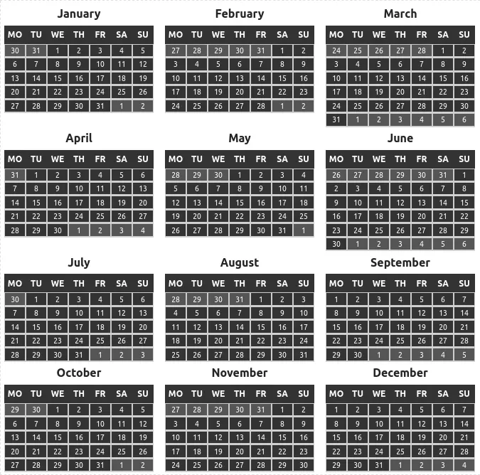 Calendar view year display